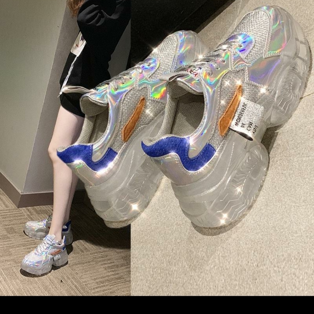 Ladies Transparent Mesh Crystal Sneakers - Picture 2 of 10